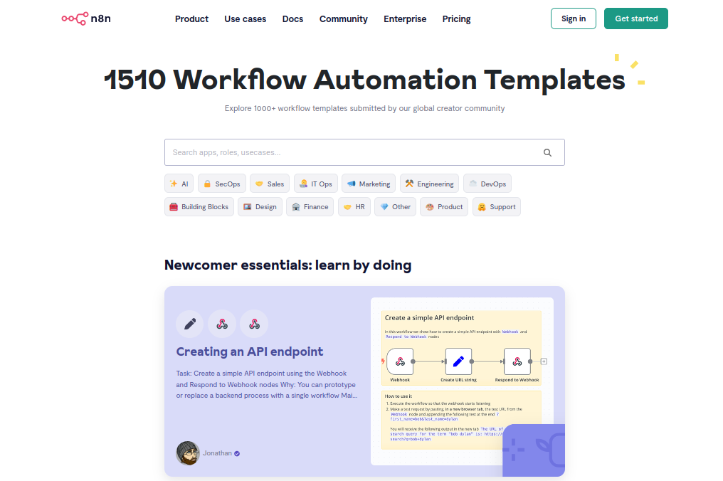 Screenshot of n8n templates
